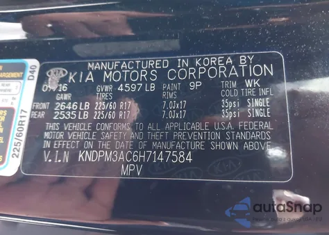 2017 Kia Sportage Lx из США, поврежденный, VIN KNDPM3AC6H7147584